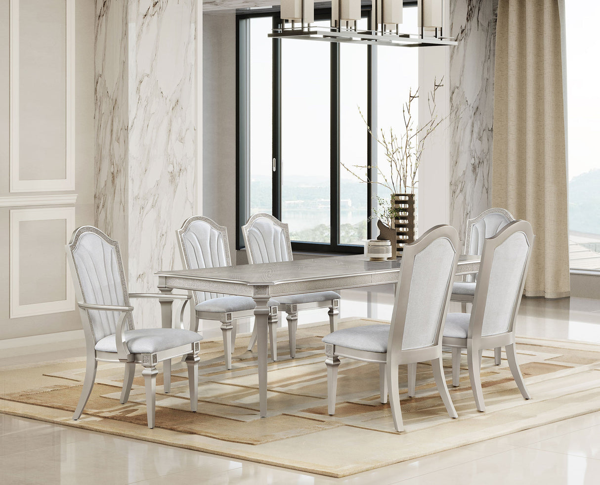 Evangeline Dining Table Set With Extension Leaf Ivory And Silver Oak