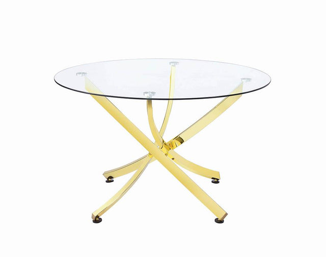 Beckham Round Dining Table Brass and Clear image