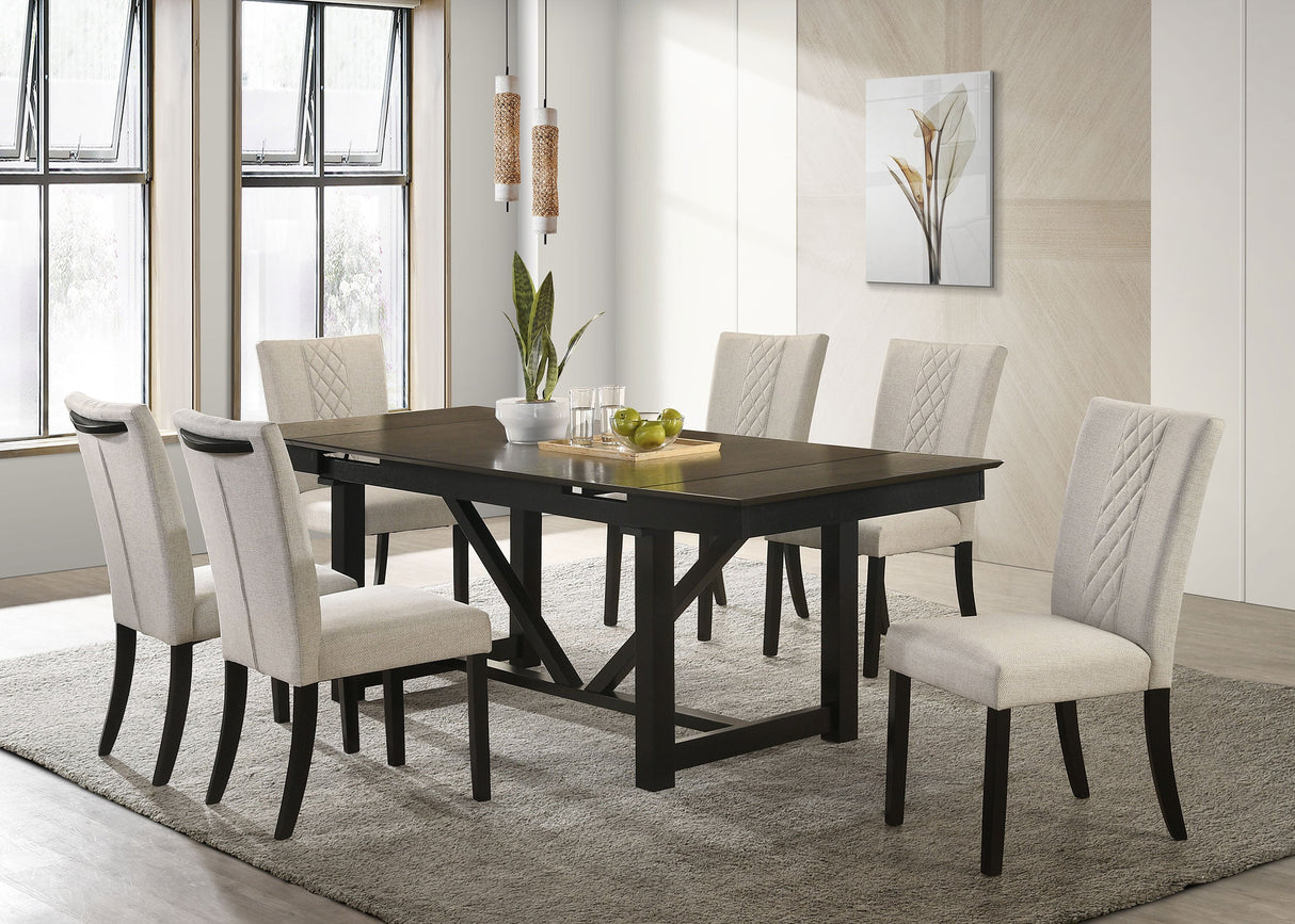 Malia Rectangular Dining Table Set With Refractory Extension Leaf Beige And Black