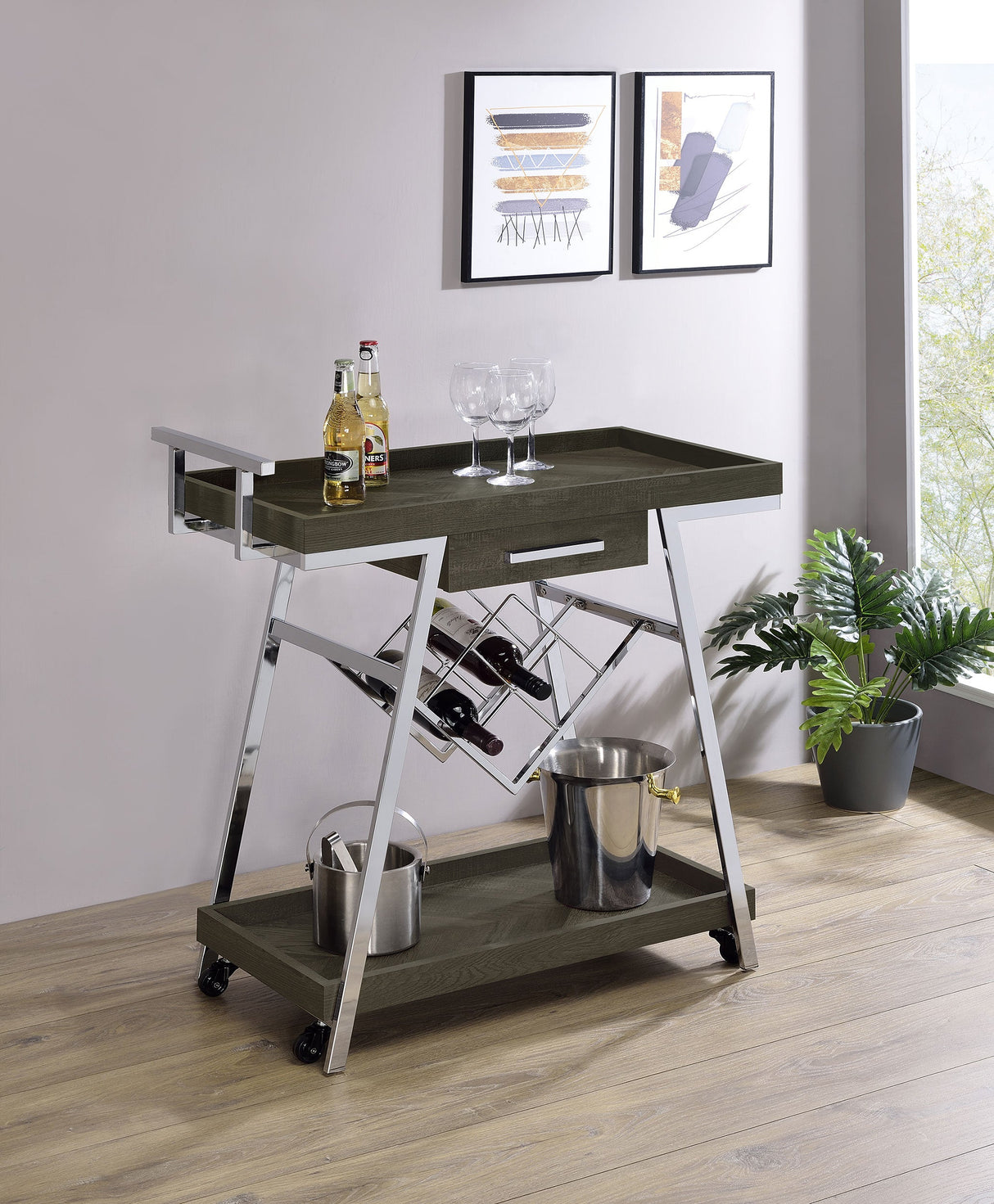 Kinney 2-Tier Bar Cart With Storage Drawer