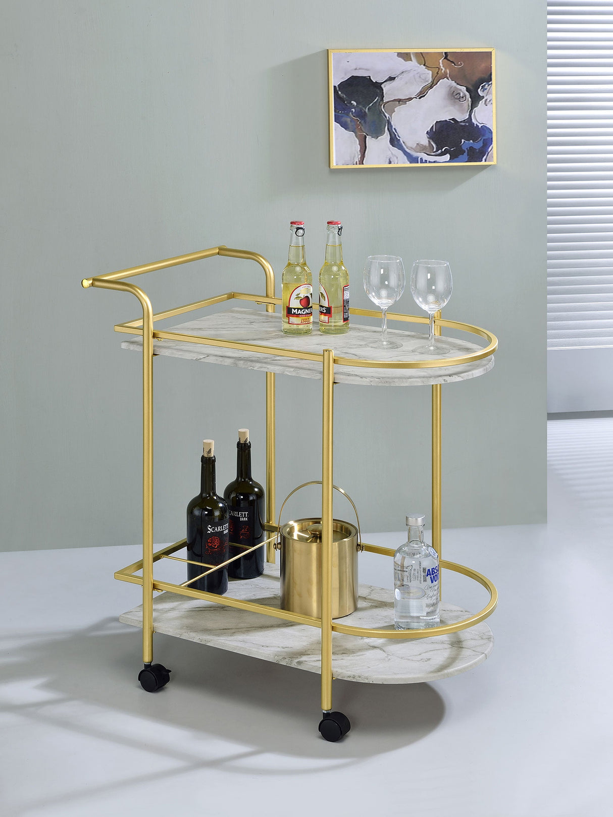 Desiree 2-Tier Bar Cart With Casters Black