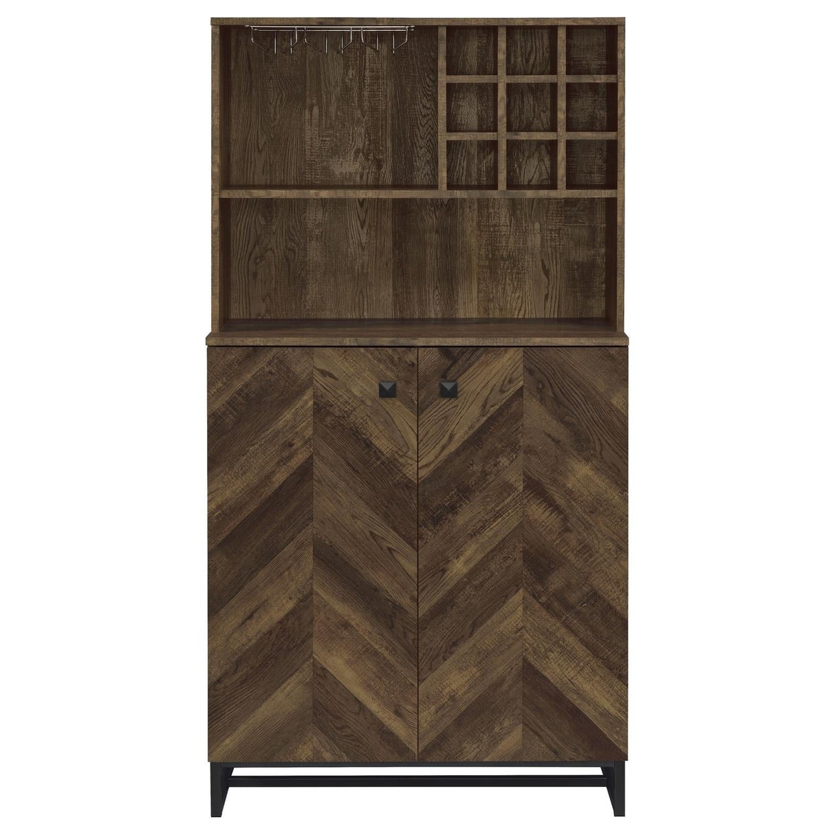 Mendoza 2-Door Wine Cabinet Rustic Oak Herringbone And Gunmetal