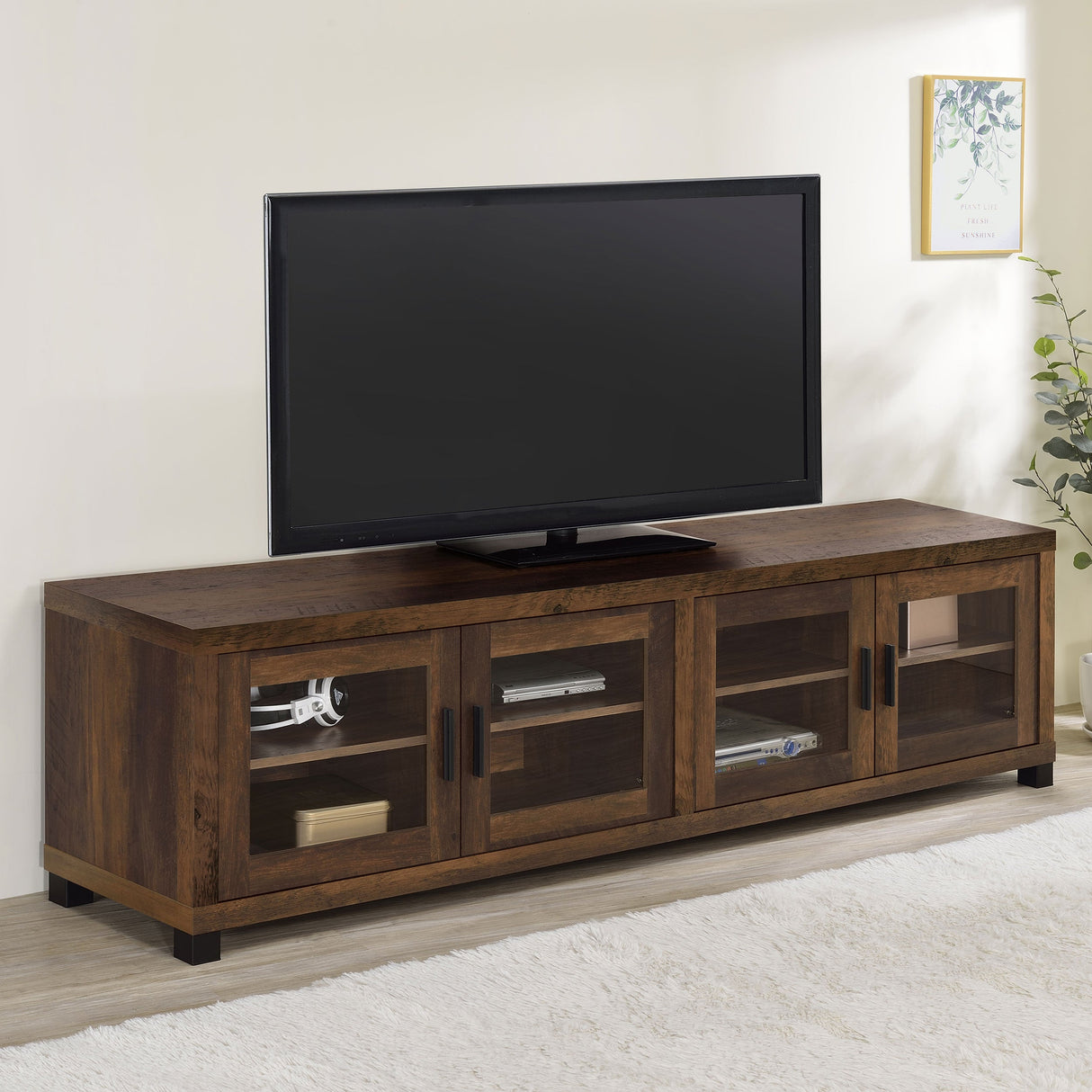 Sachin Rectangular Tv Console With Glass Doors