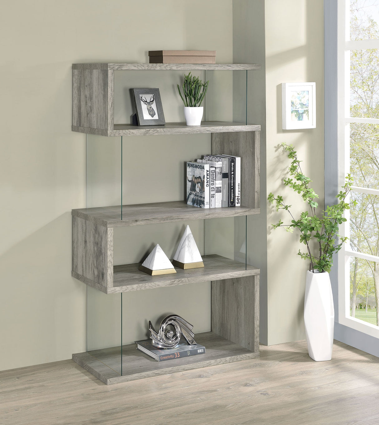 Emelle 4-Shelf Bookcase With Glass Panels