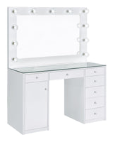 Percy 7-drawer Glass Top Vanity Desk with Lighting White image