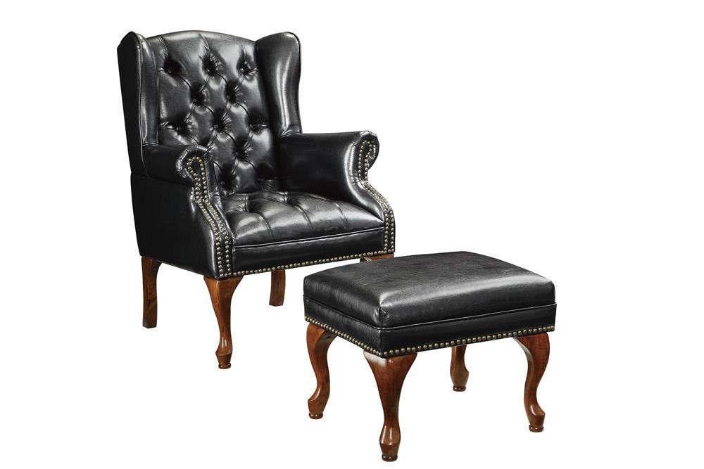 Roberts Button Tufted Back Accent Chair With Ottoman Black And Espresso