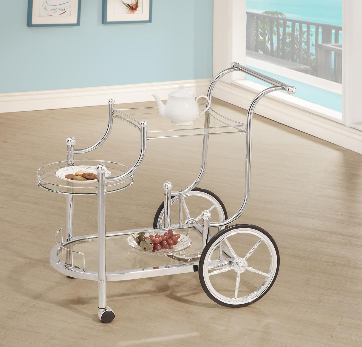 Sarandon 3-Tier Serving Cart Chrome And Clear