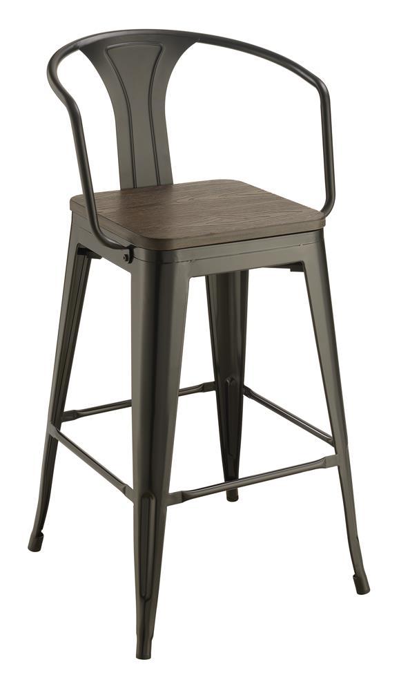 Cavalier Wooden Seat Bar Stools Dark Elm And Matte Black (Set Of 2)