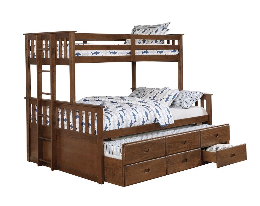 Atkin Twin Extra Long Over Queen 3-Drawer Bunk Bed Weathered Walnut