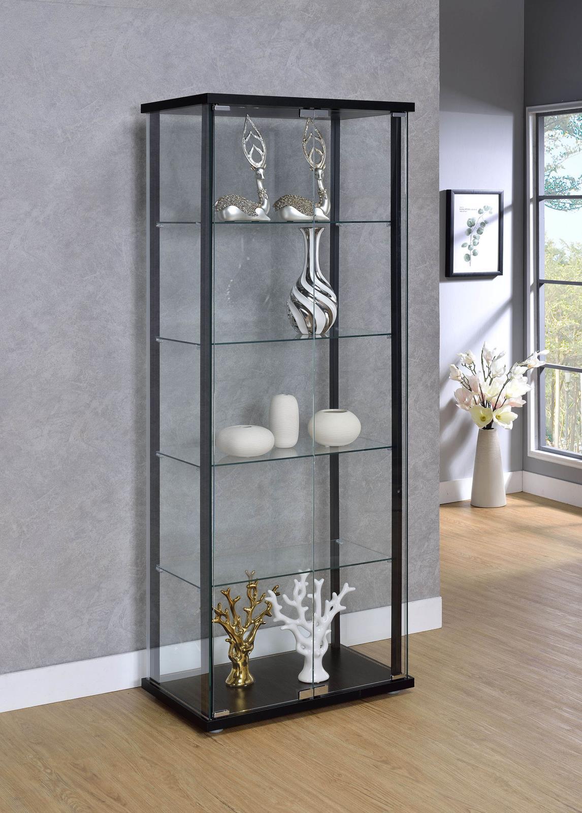 Delphinium 5-Shelf Glass Curio Cabinet Black And Clear