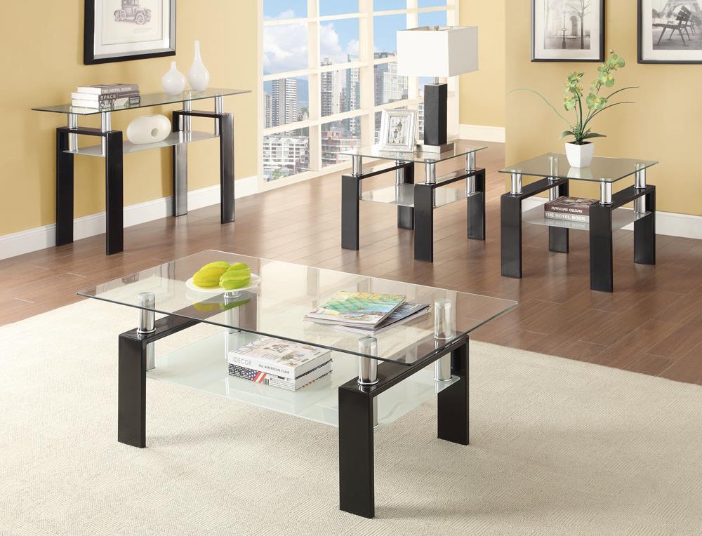 Dyer Tempered Glass Coffee Table With Shelf Black