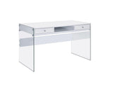 Dobrev 2-Drawer Writing Desk Glossy White And Clear