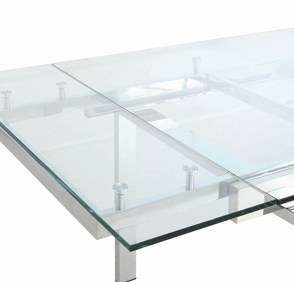 Wexford Glass Top Dining Table With Extension Leaves Chrome