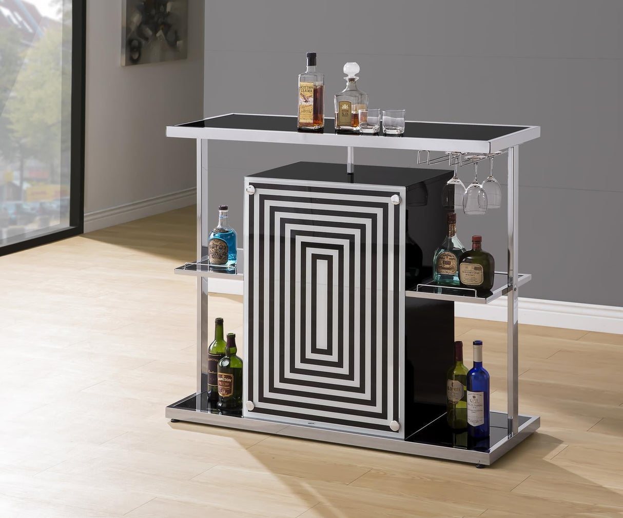 Zinnia 2-Tier Bar Unit Glossy Black And White