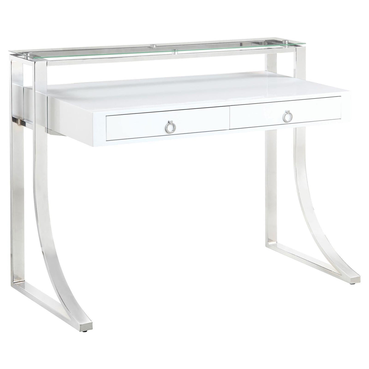 Gemma 2-Drawer Writing Desk Glossy White And Chrome