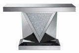 Amore Rectangular Sofa Table With Triangle Detailing Silver And Clear Mirror