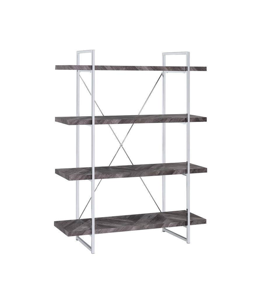 Grimma 4-Shelf Bookcase Rustic Grey Herringbone