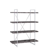 Grimma 4-Shelf Bookcase Rustic Grey Herringbone