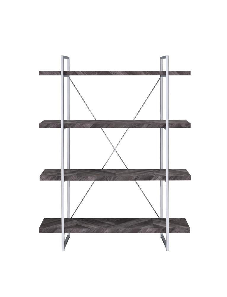 Grimma 4-Shelf Bookcase Rustic Grey Herringbone