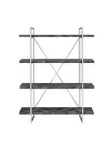 Grimma 4-Shelf Bookcase Rustic Grey Herringbone