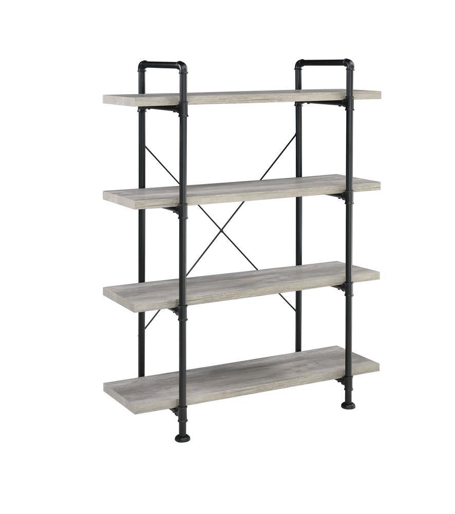 Delray 4-Tier Open Shelving Bookcase Grey Driftwood And Black