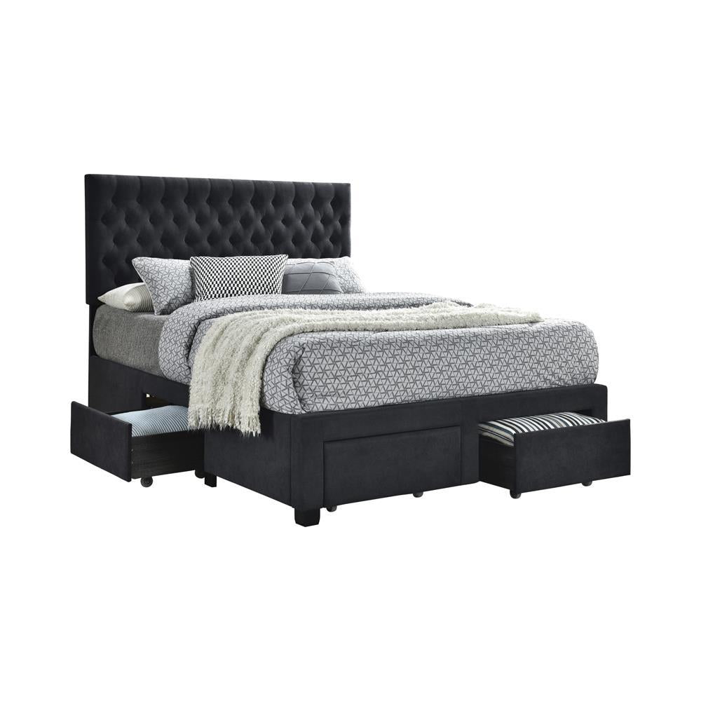 Soledad Full 4-Drawer Button Tufted Storage Bed Charcoal