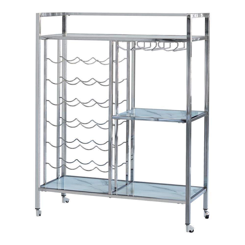 Derion Glass Shelf Serving Cart With Casters Chrome