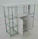 Gallimore 2-Door Bar Cabinet With Glass Shelf High Glossy White And Chrome