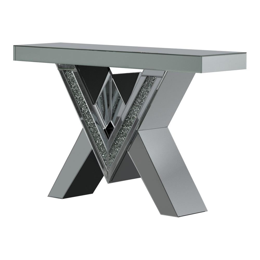 Taffeta V-Shaped Sofa Table With Glass Top Silver