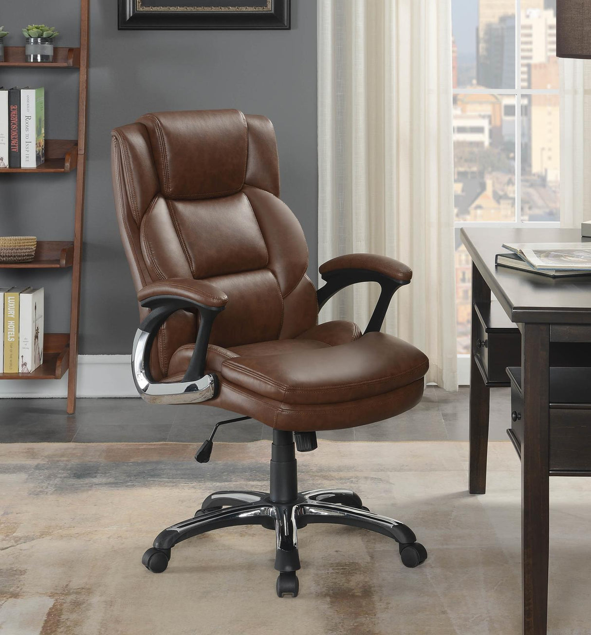 Nerris Adjustable Height Office Chair With Padded Arm Brown And Black