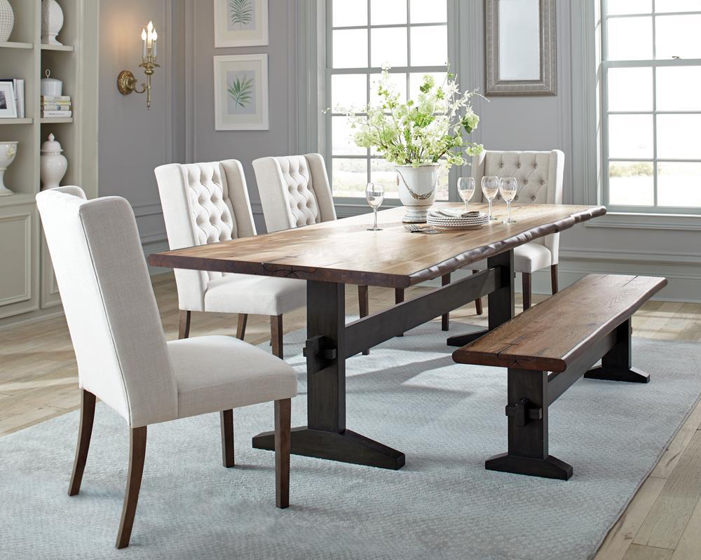 Bexley Live Edge Trestle Dining Table Natural Honey And Espresso