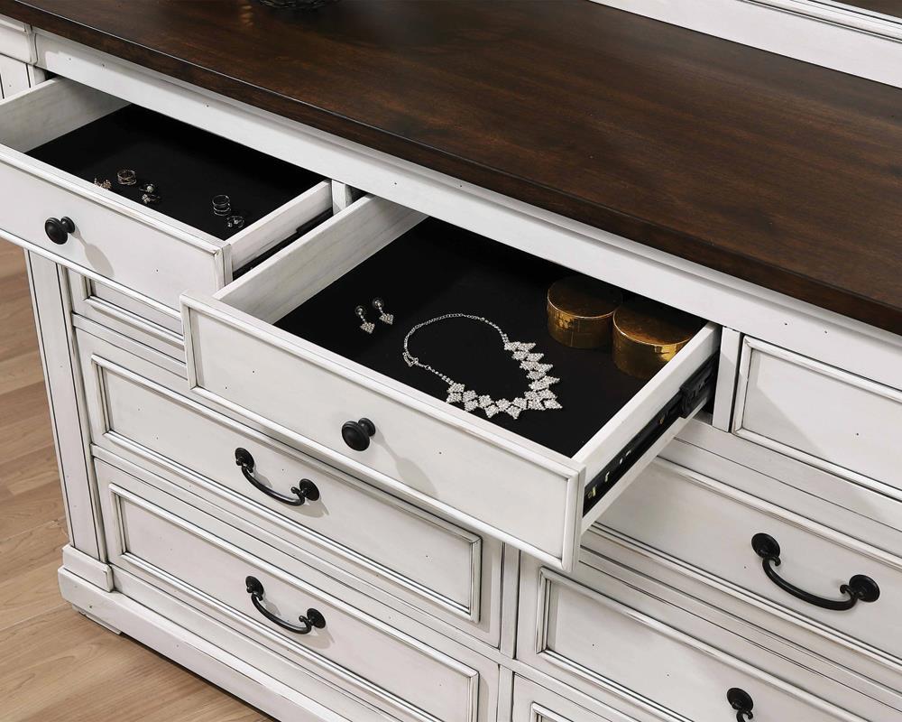 Hillcrest 9-Drawer Dresser Dark Rum And White