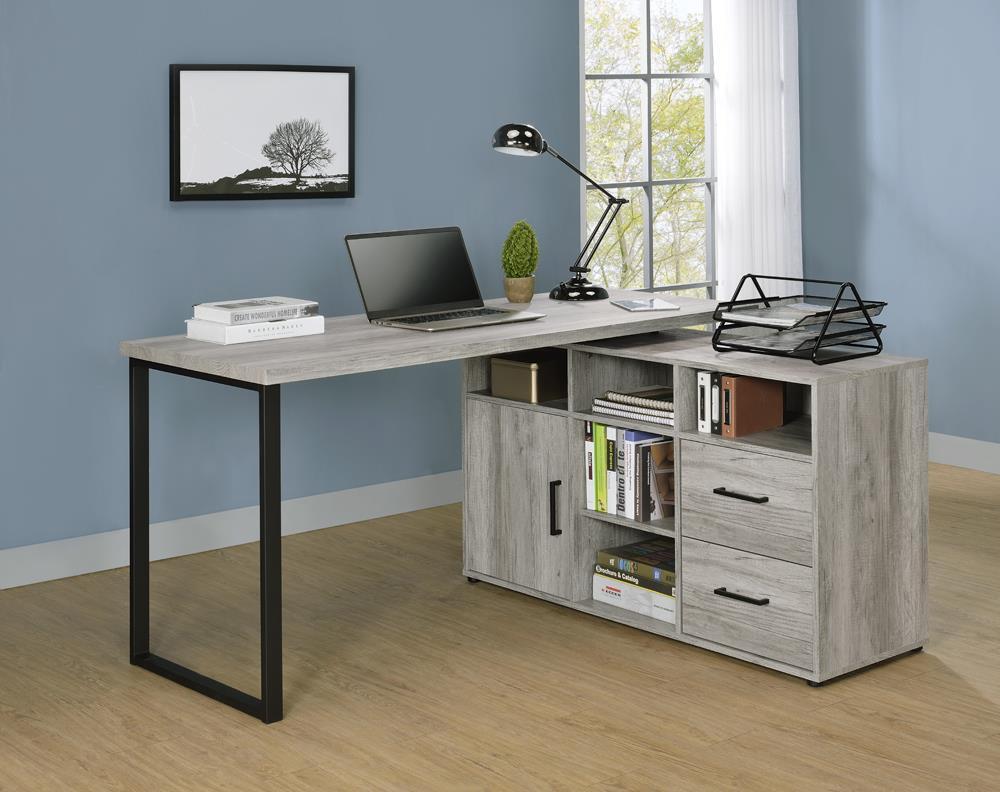 Hertford L-Shape Office Desk With Storage Grey Driftwood