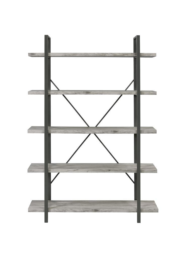 Cole 5-Shelf Bookcase Grey Driftwood And Gunmetal