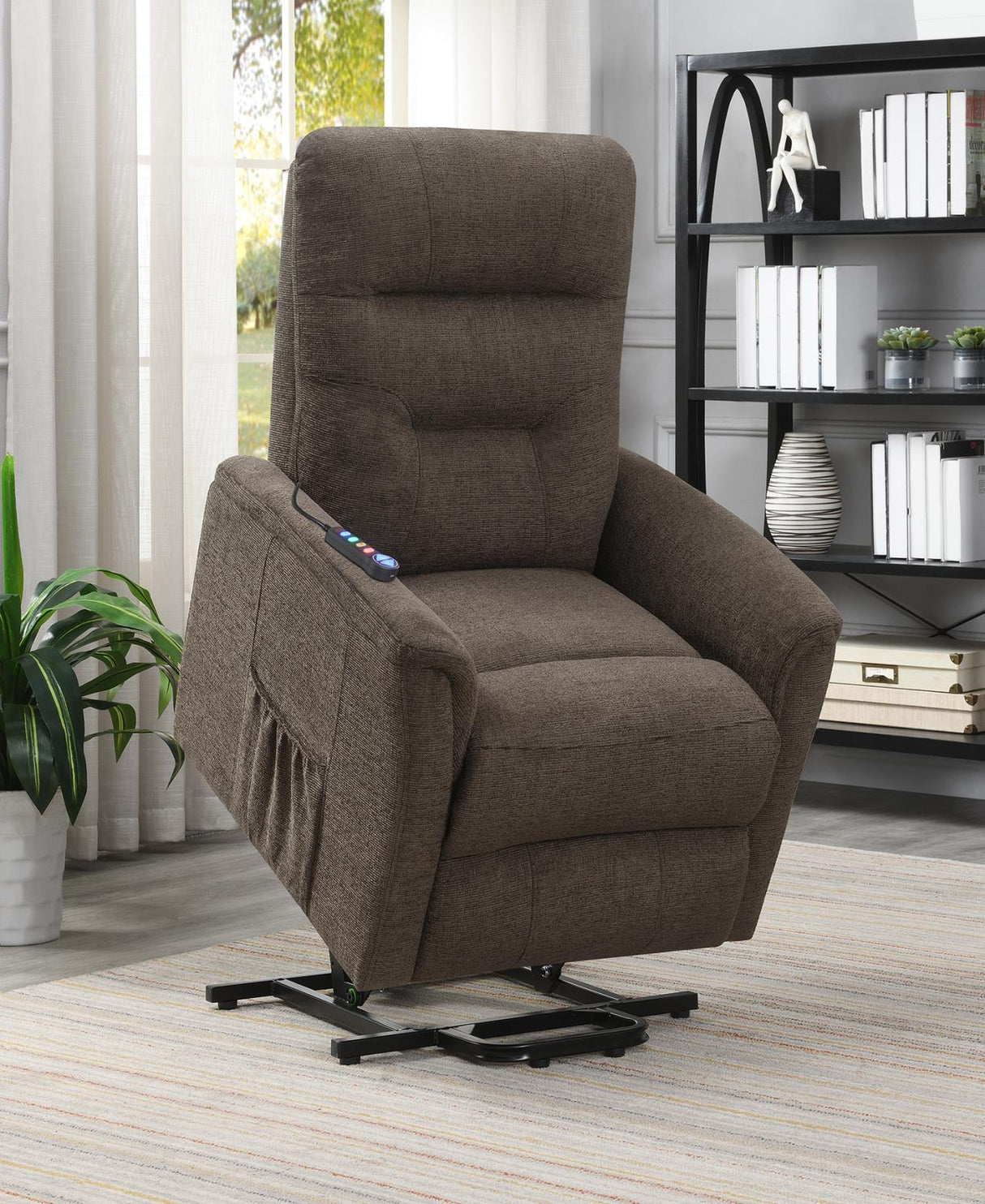 Henrietta Power Lift Recliner With Storage Pocket Brown