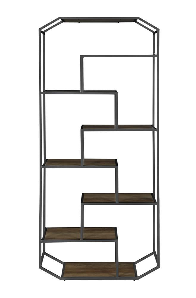 Leland 6-Shelf Bookcase Rustic Brown And Dark Grey