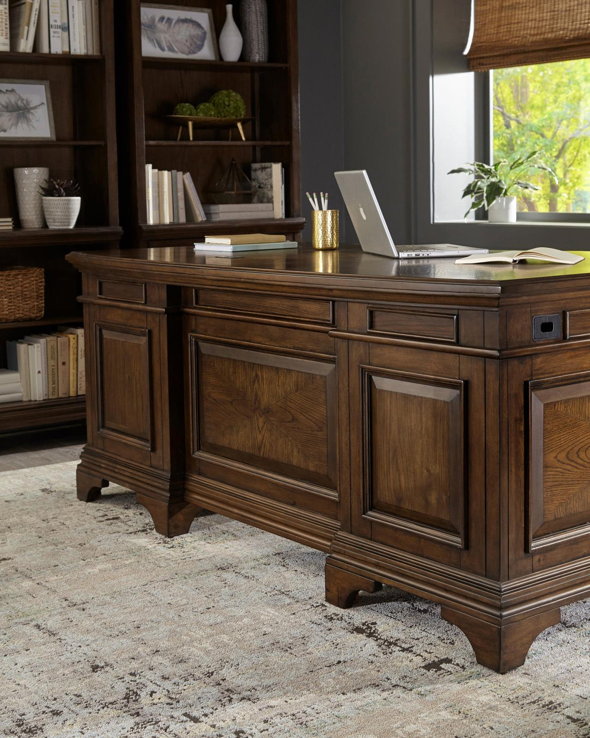 Hartshill Executive Desk With File Cabinets Burnished Oak