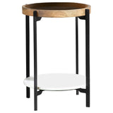 Adhvik Round Accent Table With Marble Shelf Natural And Black