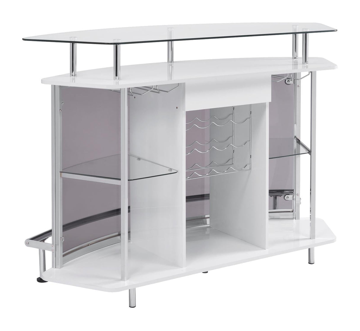 Gideon Crescent Shaped Glass Top Bar Unit With Drawer