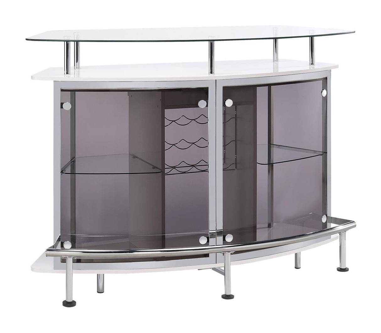 Gideon Crescent Shaped Glass Top Bar Unit With Drawer