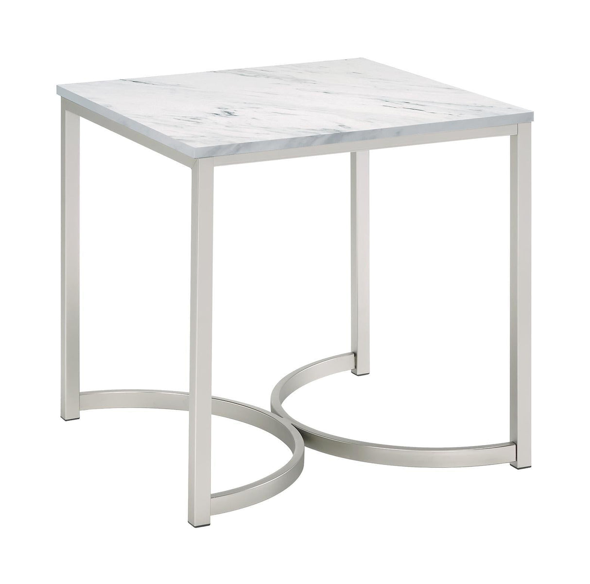 Leona Faux Marble Square End Table White And Satin Nickel