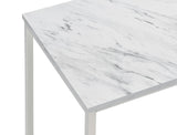 Leona Faux Marble Square End Table White And Satin Nickel