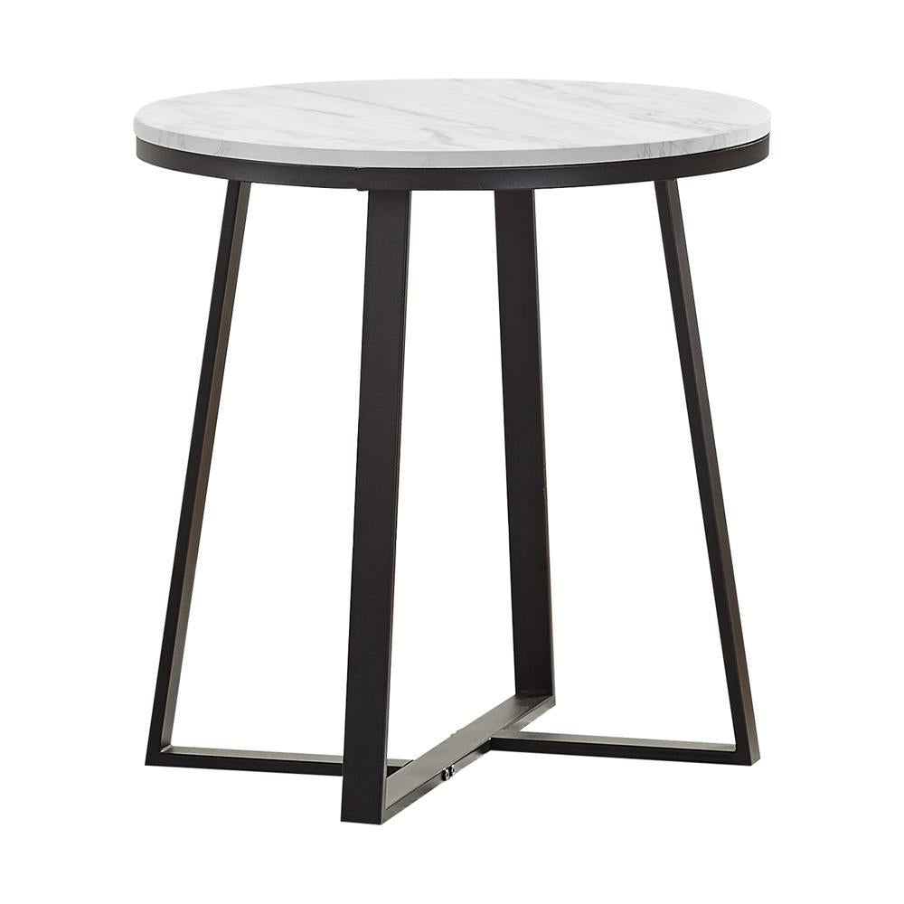 Hugo Metal Base Round End Table White And Matte Black