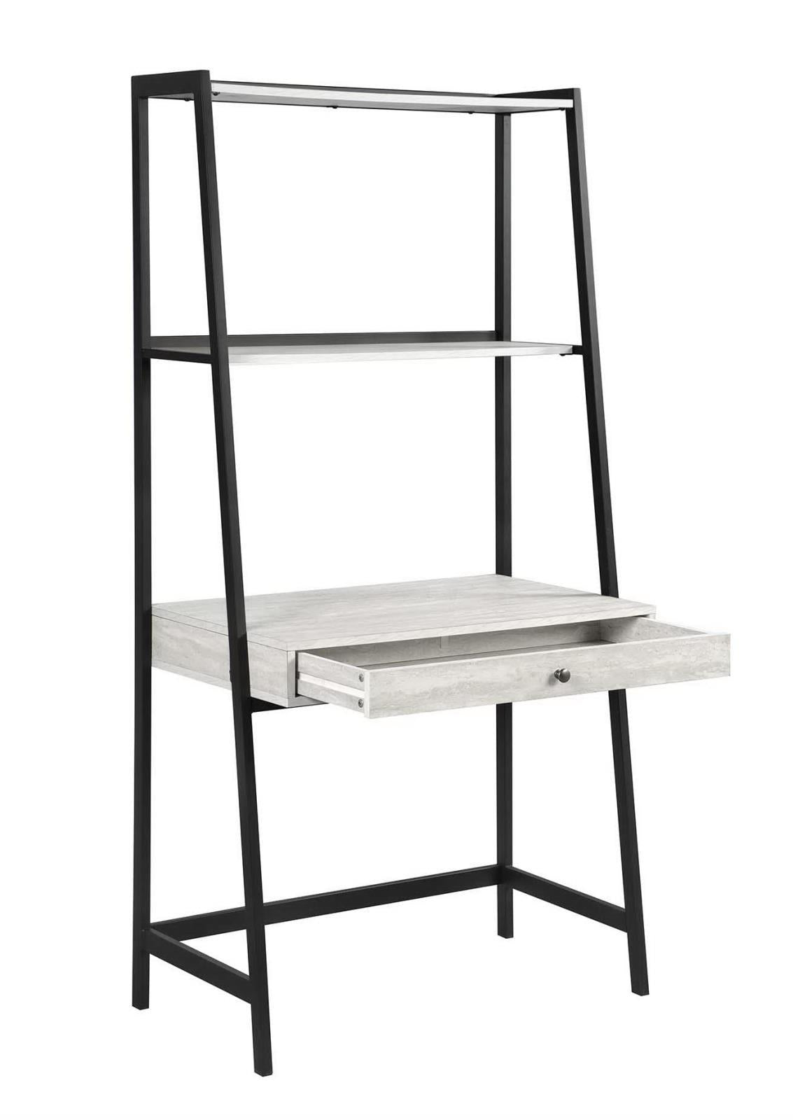 Pinckard 1-Drawer Ladder Desk Grey Stone And Black