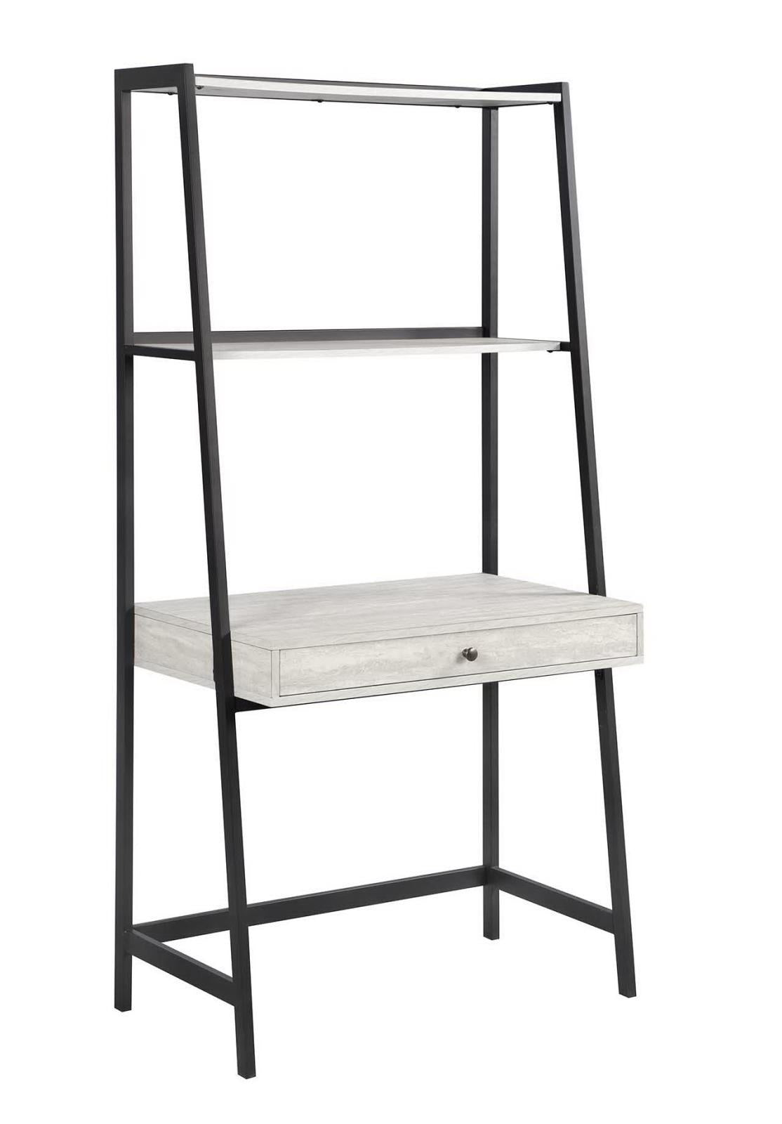 Pinckard 1-Drawer Ladder Desk Grey Stone And Black