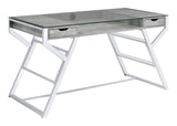 Emelle 2-Drawer Glass Top Writing Desk Grey Driftwood And Chrome