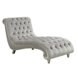 Lydia Tufted Cushion Chaise With Nailhead Trim Grey