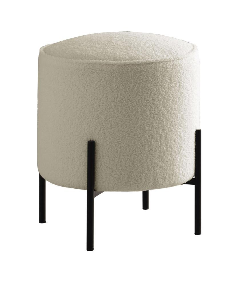 Basye Round Upholstered Ottoman Beige And Matte Black